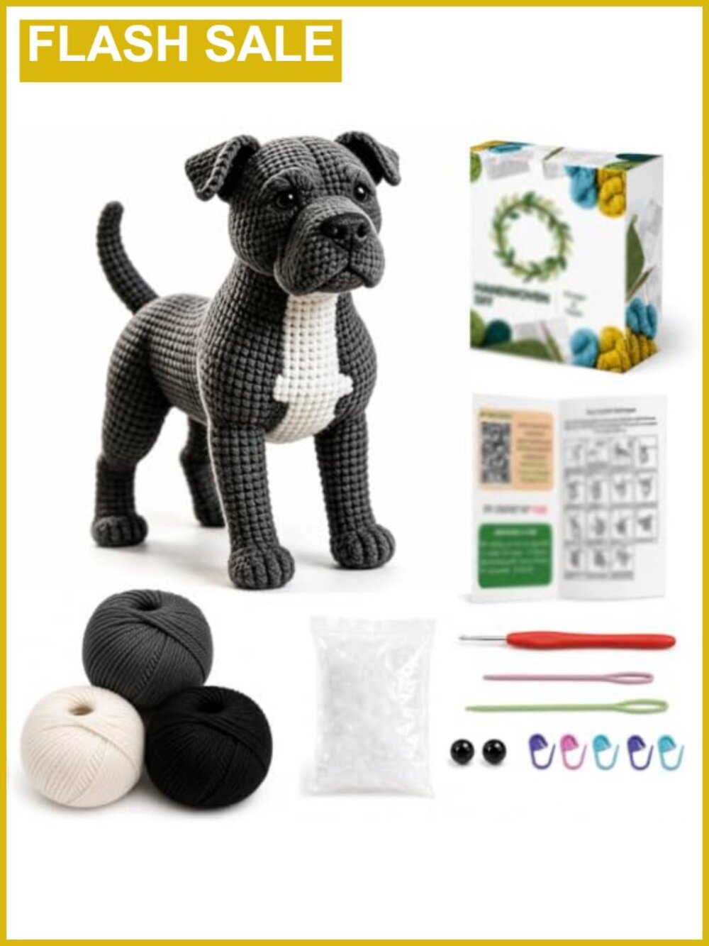 DIY Crochet Pitbull Dog Kit Amigurumi Beginner Stuffed Animal Craft Adults Dog